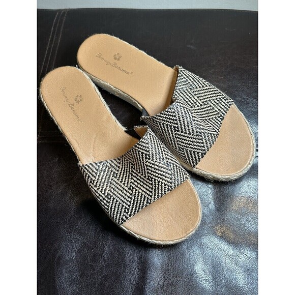 Tommy Bahama Shoes - Tommy Bahama Womens Trevor Espadrille Sandals 8M Leather Woven Straw Flat Slides